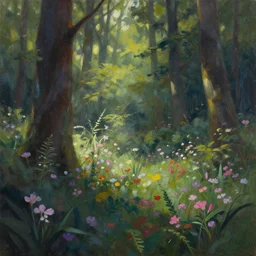 smooth flowering forest. gouache painting by the award - winning concept artist, bloom, chiaroscuro, backlighting, depth of field.