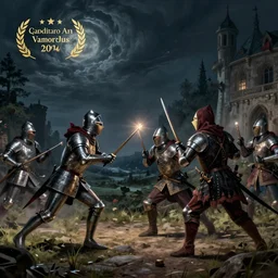 Side view of vampires attacking french knights during the night, hyperdetailed, artstation, cgsociety