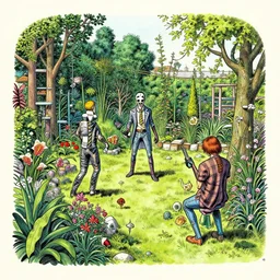 a detailed concept art of a serial killers garden, by moebius, by beeple
