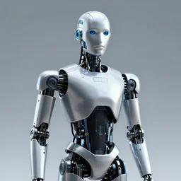 ascii art of an artificial robot made in the shape of a man, human steel smooth face