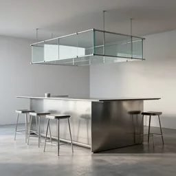 vray rendering of furniture, bar, modern, steel and glass, mies van der rohe, very detailed