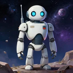 A robot by goro fujita and sawoozer, art station, humorous, photorealistic, cosmic survival, sci if, octane, portrait , n -4