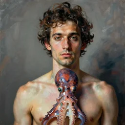 portrait of a calamari man by greg rutkowski in the style of egon schiele