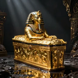 wet plate photography egyptian ghost golden coffin, orientalism, beksinski