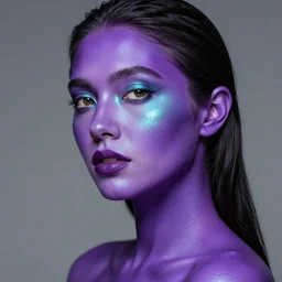 photo of a woman with purple and teal skin