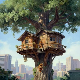 wookiee treehouse city hanging from gigantic trees, epic, rwookrrorro, painting by ralph mcquarrie