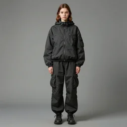 a full body portrait by norman rockwell of a russian girl detailed features wearing cargo streetwear - lots of zippers, pockets, synthetic materials, chic'techno fashion trend by issey miyake and balenciaga 8 k