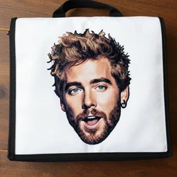 post malone's face embroidered on a mail bag