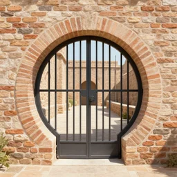 centralized circular gate in a brick wall, leading to another world. mediterranean architecture. fantasy. detailed. smooth. sharp focus. trending on arstation. artist greg rutkowski.