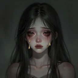 a creepy portrait of a sad girl crying gold drops, by nekro trending on artstation