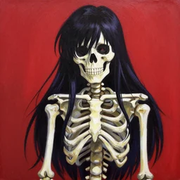 A painting of a skeleton in the style of Ayami Kojima.