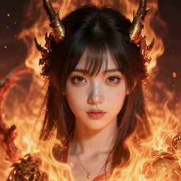 character concept art of an anime goddess of fire dragons | | realistic, dramatic backlight, cute - fine - face, pretty face, realistic shaded perfect face, fine details by artgerm, wlop, rossdraws, james jean, andrei riabovitchev, bangkuart, and sakimichan, seoul, south korea, trending on artstation