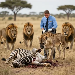 The Hyena detective is hired to solve a crime. The victim is a zebra who was killed in a brutal manner. The suspects are a group of lions who are known to be violent. The detective has to use his wits to solve the case and catch the killers, Realistic, HDR, HDD, 8K, Realistic, Furaffinity