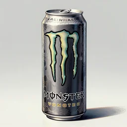 aluminian can of monster energy drink, intricate and elegant, highly detailed, digital painting, artstation, concept art, smooth and sharp focus, illustration