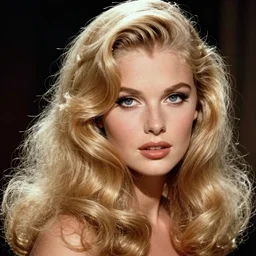 stunning award - winning portrait by peter lindbergh of a beautiful young feminine blonde woman with bright eyes. vintage hollywood glamour. long shiny wavy glam hair. long curly hair. glam makeup. vogue. fashion photography. sharp focus. canon 5 0 mm.