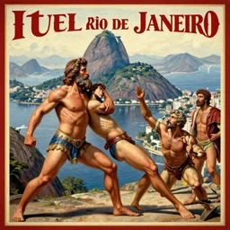 high detail poster for an opera about bearded hercules visiting rio de janeiro. italy 1 8 1 6 - 4