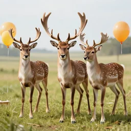 three deers having a cool birthday party, photo, highly detailed