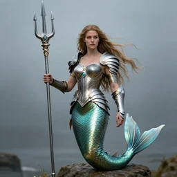 armoured mermaid warrior with trident 4 k, hdr, smooth, sharp focus, high resolution, award - winning photo, anne stokes, photorealistic