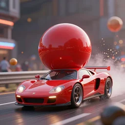 a really cool red ball driving a really cool car, realistic 4 k octane beautifully detailed render, 4 k post - processing, highly detailed, intricate complexity, epic composition, magical atmosphere, cinematic lighting, masterpiece, ultra hd