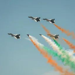fighter jets in sky with orange white and green smoke trails, 4 k, octane render, cinematic
