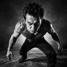 angry deva character, dramatic lighting hyper detail, black and white, wide angle lens