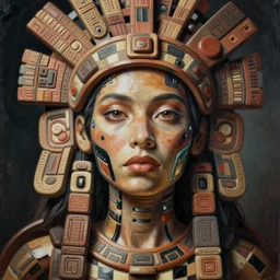 beautiful aztec inca woman half - length portrait by eddie mendoza hyperrealism expressive eyes cyborgess checkmates symmetrical very very detailed giger beksinski