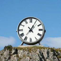 gigant clock under an edge mountain