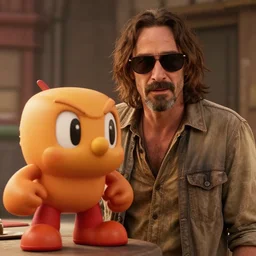 Steve Buscemi with sunglass,no beard,vintage shirt, in Super meat Boy,CGI movie,cinematic shot