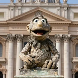 a statue of a muppet in St Peter's Basilica, Vatican, soft sunlight dappling on it, ornate architecture,  award-winning photo
