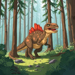 an illustration of a dinosaur qmc 4 in the woods, trending on artstation, central composition, very cartoon, shape focus, high detailed, by anton fadeev 1 wpd