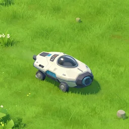 a small spaceship that needs repaired, on a grass field, cyberpunk setting, from a point and click 2 d graphic adventure game, set design inspired slightly by ( ( hg giger ) ) and tomb raider, art inspired by [ [ [ [ thomas kinkade ] ] ] ] and mark keathley