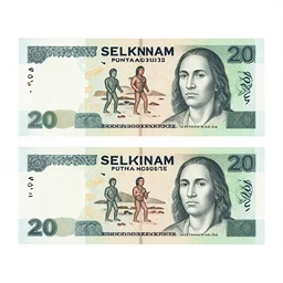 a design of a Selknam money bill of 20, with aboriginal design and illustrations of Patagonian animals and vegetation by gustav dure , with well-defined edges and lines, clear figures, ink, sharp contrast
