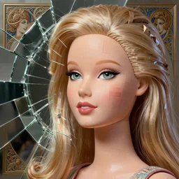 artificial intelligence face like barbi doll being built piece by piece, fibonacci, broken mirror, intricate, highly detailed, digital painting, artstation, concept art, smooth, sharp focus, illustration, unreal engine 5, 8 k, art by artgerm and greg rutkowski and alphonse mucha