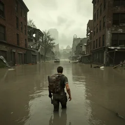 atlanta flooded and in ruins post - nuclear war in fallout 4, in game screenshot