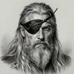 One-eyed Odin, eyepatch, charcoal portrait, artstation, fine-detailed