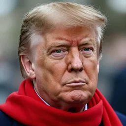 portrait of president donald trump as afghan man, green eyes and red scarf looking intently, photograph by steve mccurry