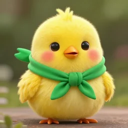 a cute fluffy yellow bird blushing wearing a green scarf bandana, artstation, high quality, sharp, by greg rutkowski, by artgerm, by alphonse mucha