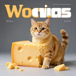 professional, studio, advertisement, magazine, photograph of a cat made from cheese, studio lighting, simple background, vibrant