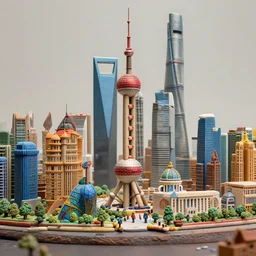 Microscopic claymation city inspired by architecture from Shanghai, trending on artstation, realistic HD portrait photography by Annie Leibovitz. Photographed by Greg Rutkowski and partially sculpted by Louis Tiffany and co