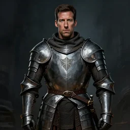 adam sandler wearing medieval suit of armor, illustration, concept art, art by wlop, dark, moody, dramatic