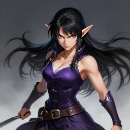 a game art portrait, powerful female angry fantasy elf witch, by Takehiko Inoue, hyperrealism ,