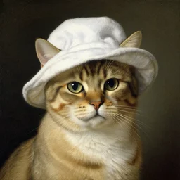 cat wearing a white hat, rembrandt painting
