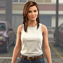 Screenshot of Aerith Gainsborough in the game GTA V, highly detailed
