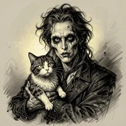 grunge cartoon vector sketch of a human mixed with a cat by - zdzisław Beksiński, loony toons style, horror theme, detailed, elegant, intricate