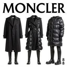 product design poster, fashion design, avantgarde moncler the matrix clothing and foot wear, white background, c 8. 8