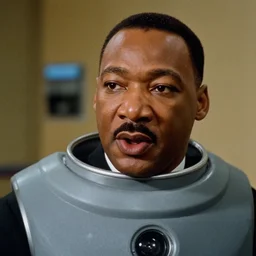 film still close - up shot of martin luther king as kryten from the tv show red dwarf. photographic, photography