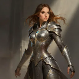 Kat Dennings, passion, bravery, intricate armour costumes, light and shadow effects, intricate, highly detailed, digital painting, art station, concept art, smooth, sharp focus, illustration, art by Krenz Cushart and WLOP