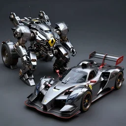 a concept art of a renault war mech, fighting a ferrari war mech. dark shinny metal, aggressive look, trending on artstation