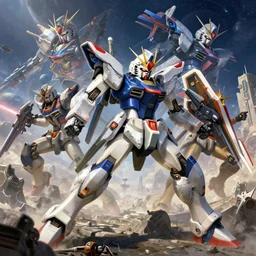 gundam mobile suite fighting in the battlefield, mar planet, epic scene, futuristic style, intricate, highly detailed, digital painting, artstation, concept art, smooth, sharp focus, illustration, unreal engine 5, 8 k, art by artgerm and greg rutkowski and alphonse mucha