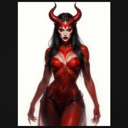 the goddess from hell by wayne barlowe and yoan lossel dressed in red and black, award winning artwork, trending on artstation, high quality print, fine art with subtle redshift rendering